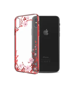 Чохол зі стразами SWAROVSKI "Kingxbar" пластиковий для iPhone X / XS Flora червоний