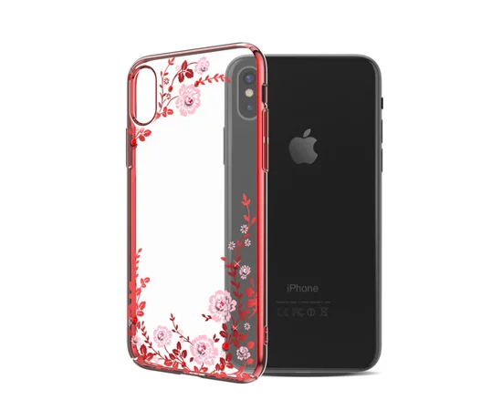 Чохол зі стразами SWAROVSKI "Kingxbar" пластиковий для iPhone X / XS Flora червоний