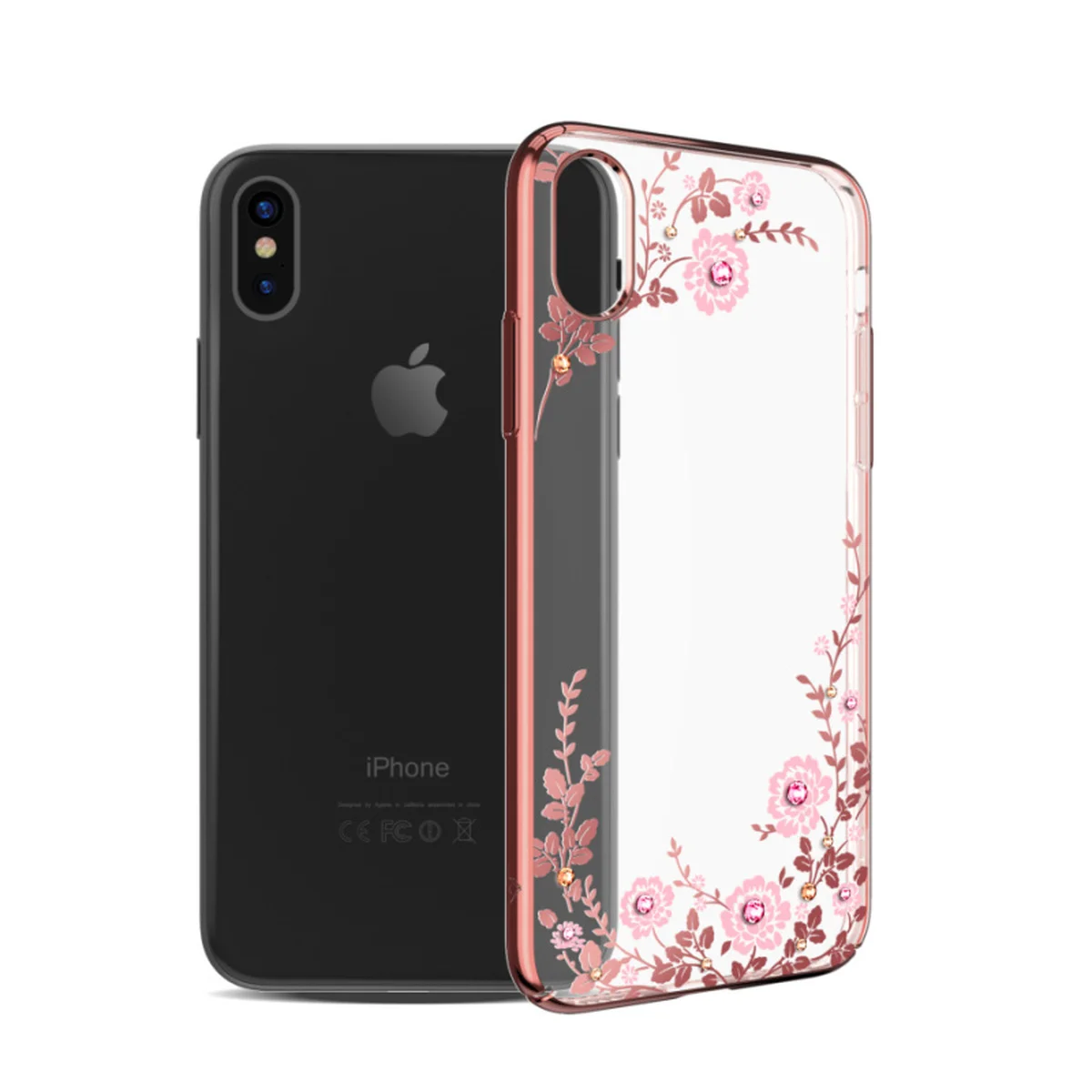 Чехол со стразами SWAROVSKI "Kingxbar" пластиковый для iPhone X/XS Flora Rose Gold