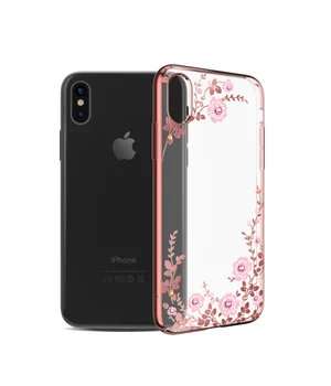 Чохол зі стразами SWAROVSKI "Kingxbar" пластиковий для iPhone X / XS Flora Rose Gold