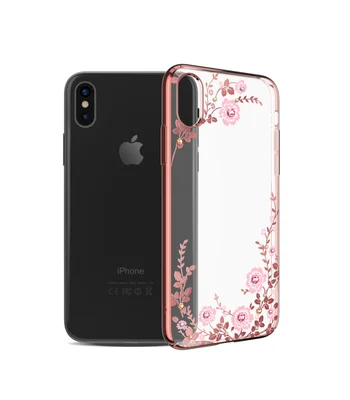 Чехол со стразами SWAROVSKI "Kingxbar" пластиковый для iPhone X/XS Flora Rose Gold