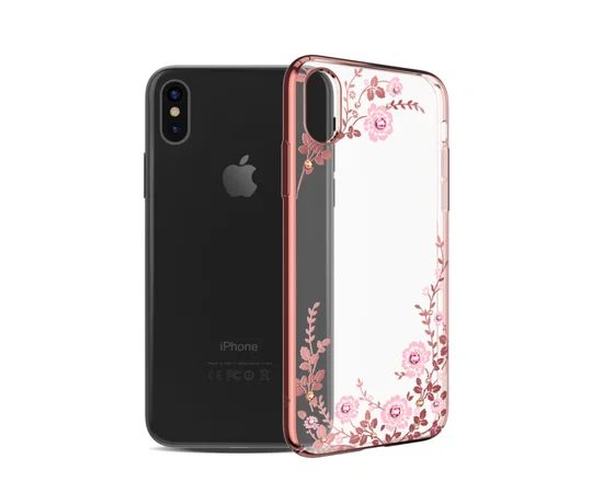 Чохол зі стразами SWAROVSKI "Kingxbar" пластиковий для iPhone X / XS Flora Rose Gold