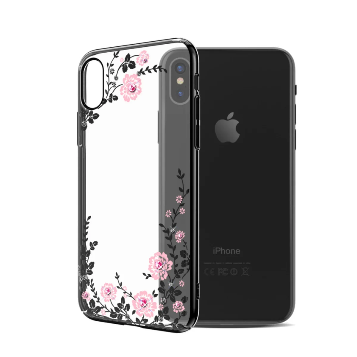 Чехол со стразами SWAROVSKI "Kingxbar" пластиковый для iPhone X/XS Flora черный