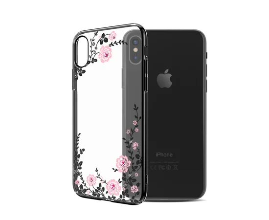 Чехол со стразами SWAROVSKI "Kingxbar" пластиковый для iPhone X/XS Flora черный