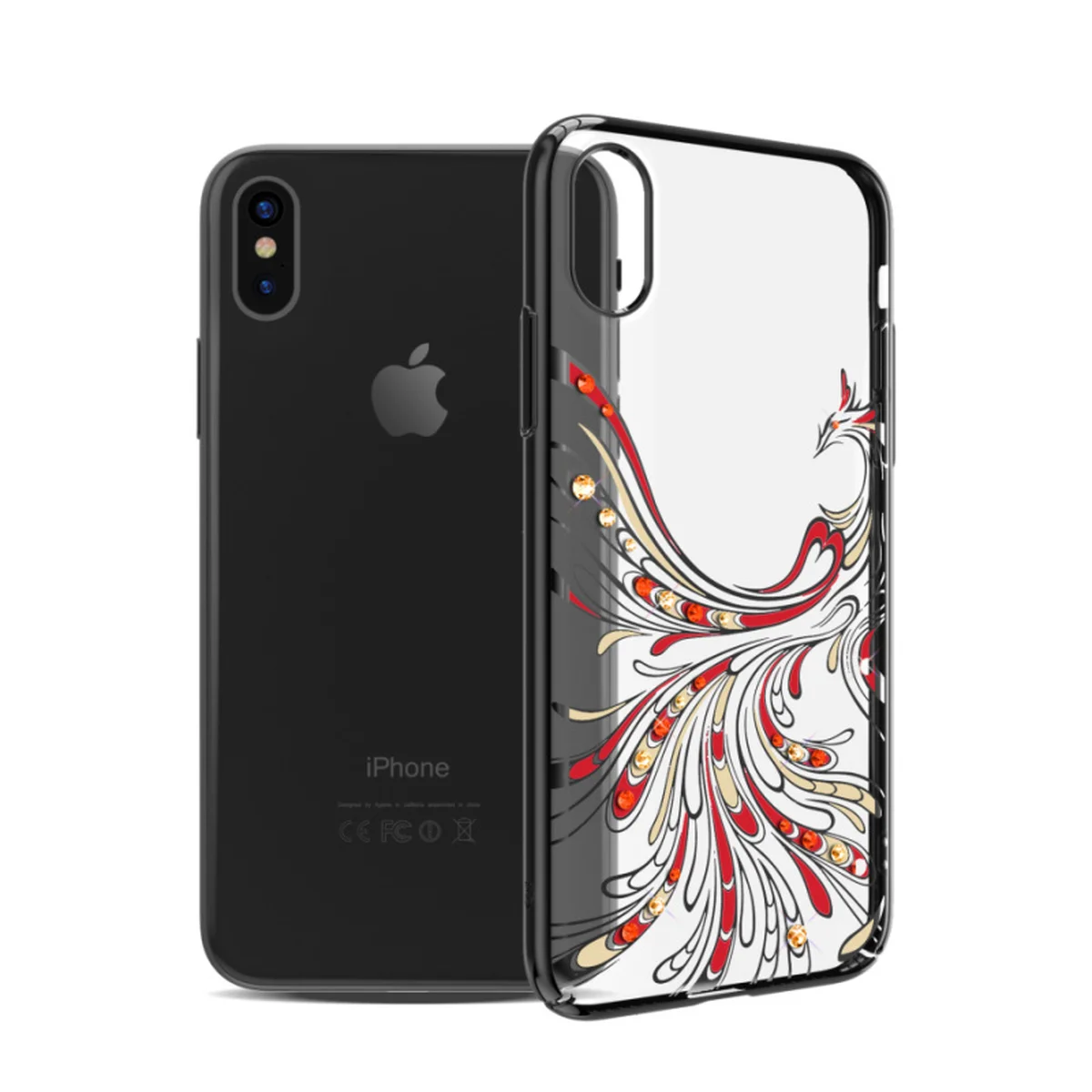 Чехол со стразами SWAROVSKI "Kingxbar" пластиковый для iPhone X/XS Bird черный
