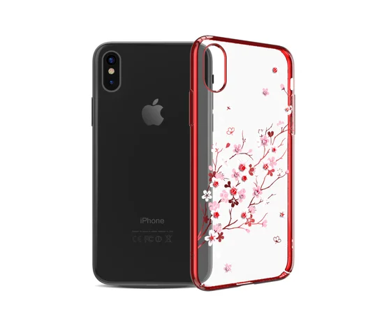 Чехол со стразами SWAROVSKI "Kingxbar" пластиковый для iPhone X/XS Sakura красный