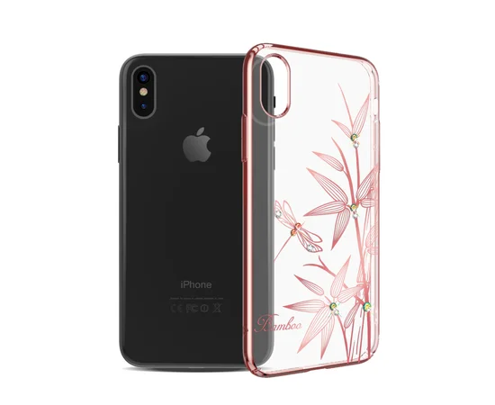 Чехол со стразами SWAROVSKI "Kingxbar" пластиковый для iPhone X/XS Bamboo Rose Gold