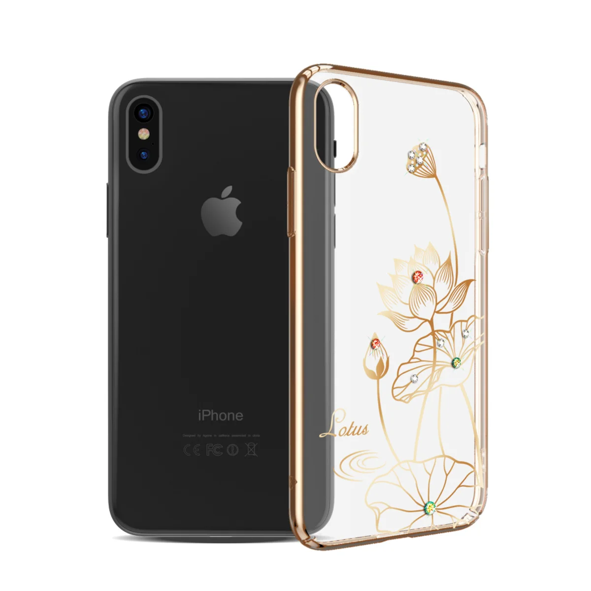 Чохол зі стразами SWAROVSKI "Kingxbar" пластиковий для iPhone X / XS Lotus золотий