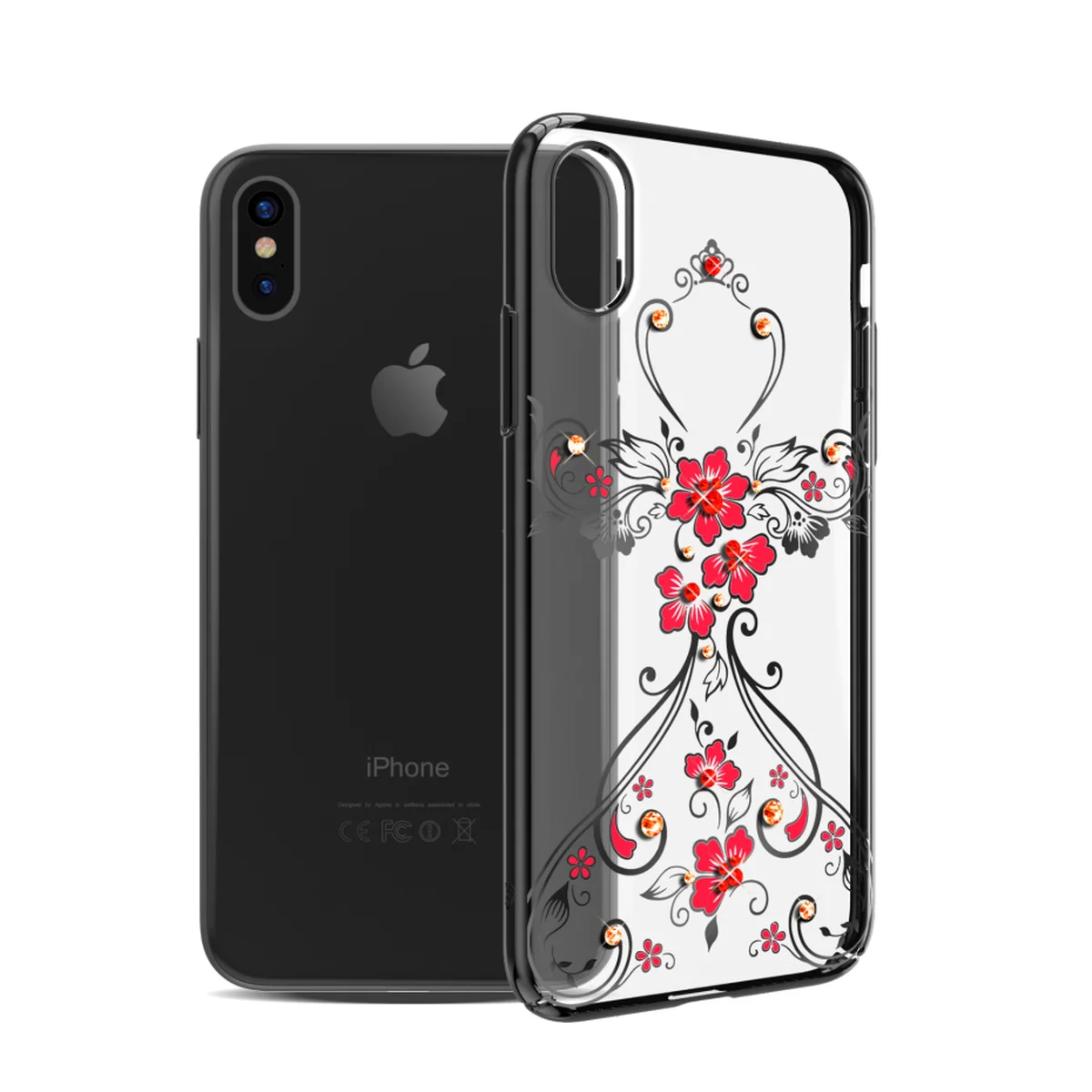 Чехол со стразами SWAROVSKI "Kingxbar" пластиковый для iPhone X/XS Flower dress черный