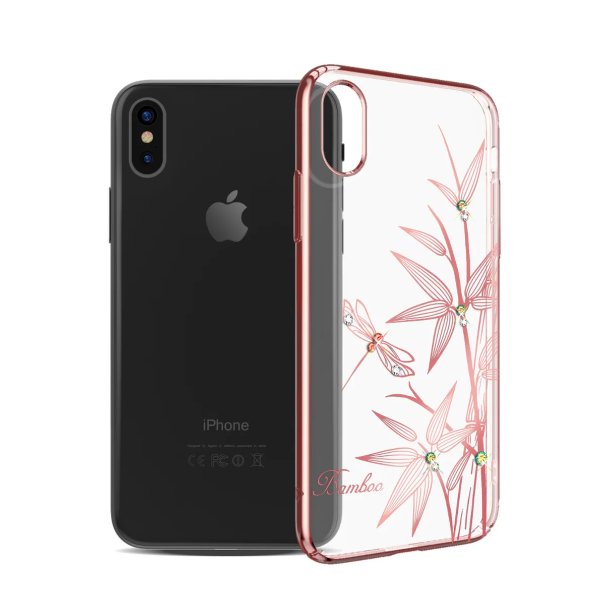 Чехол со стразами SWAROVSKI "Kingxbar" пластиковый для iPhone X/XS Bamboo Rose Gold