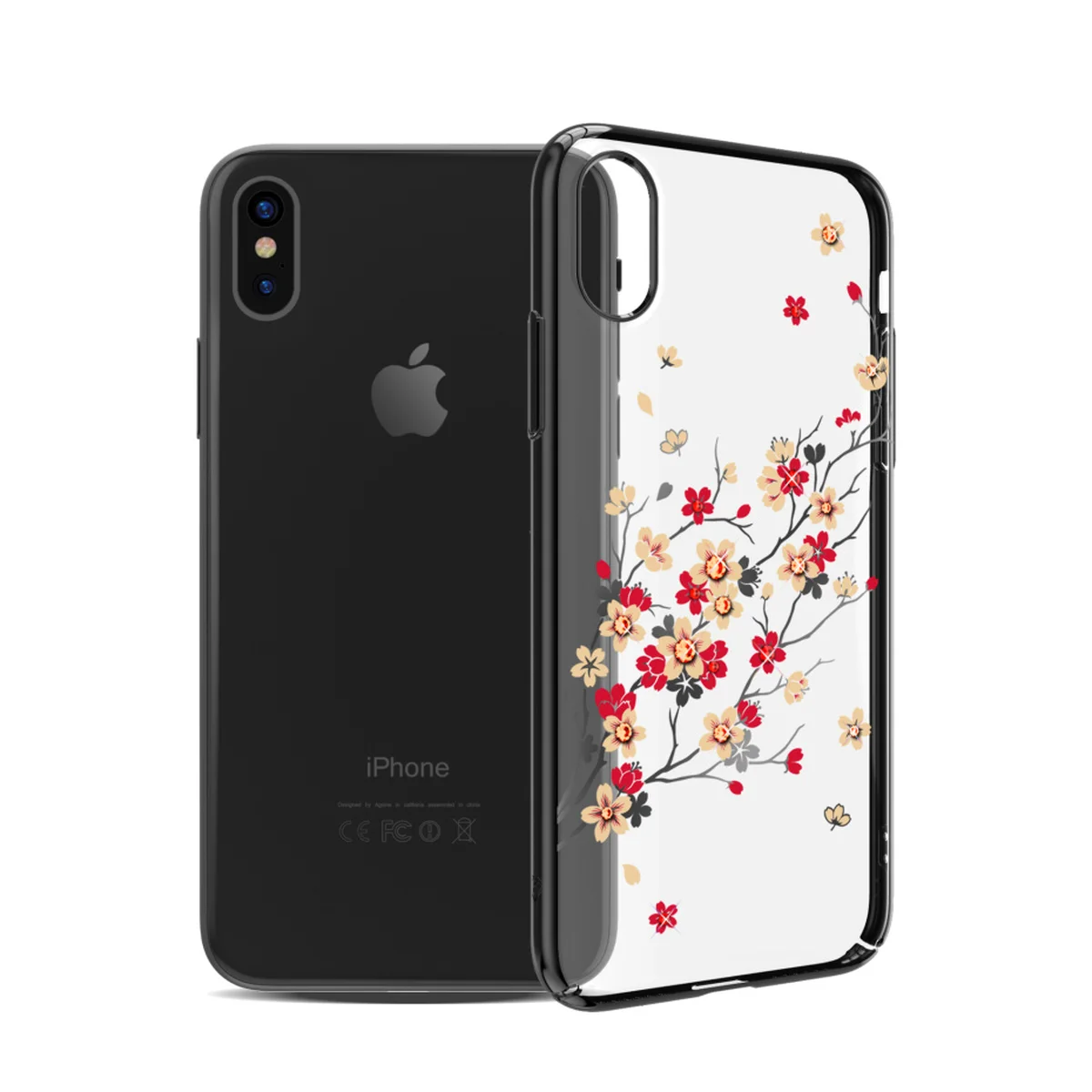 Чехол со стразами SWAROVSKI "Kingxbar" пластиковый для iPhone X/XS Flowers черный
