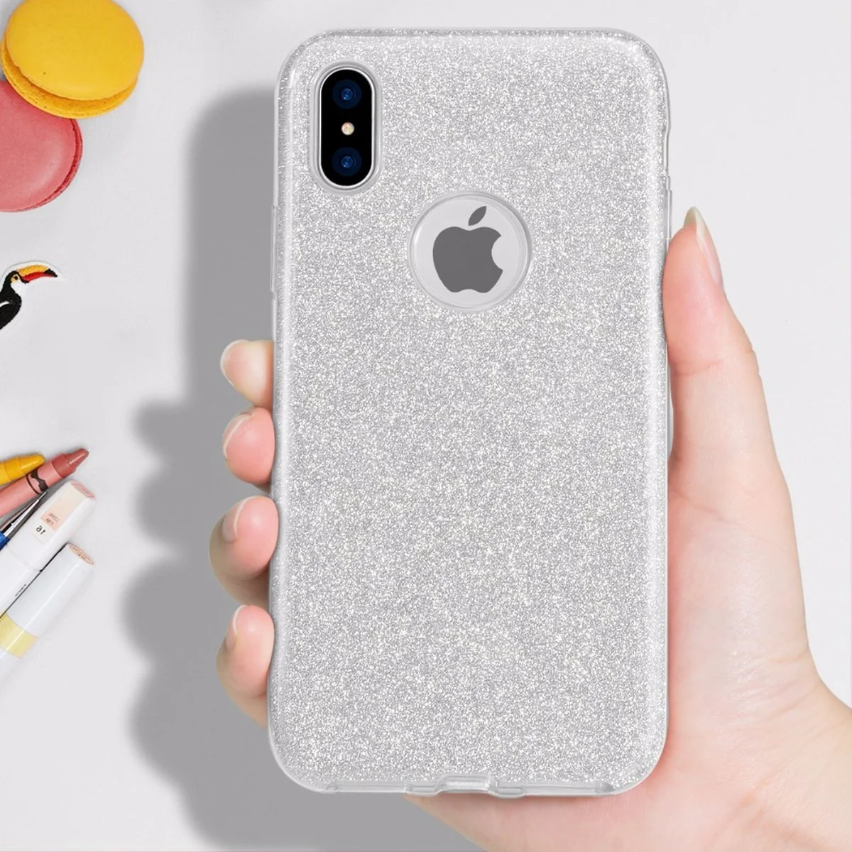 Чехол с блестками "Dazzling shine" силиконовый для iPhone XR серебряный