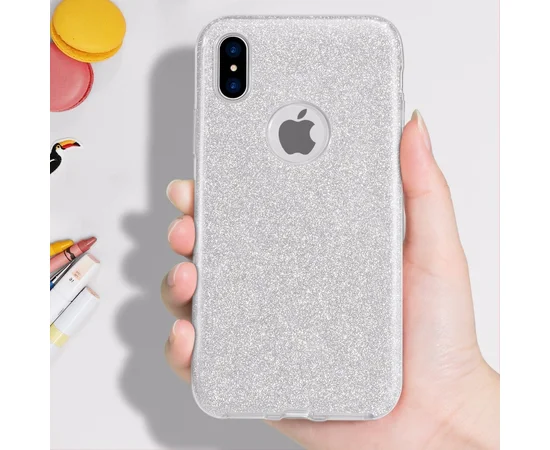 Чехол с блестками "Dazzling shine" силиконовый для iPhone XS Max серебряный