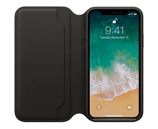 Кожаный чехол-книжка "Apple Leather Folio" Black (HC) для iPhone X/XS