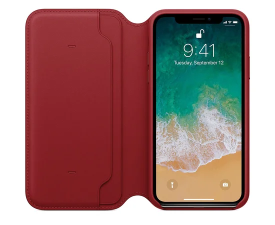Кожаный чехол-книжка "Apple Leather Folio" Red (HC) для iPhone X/XS