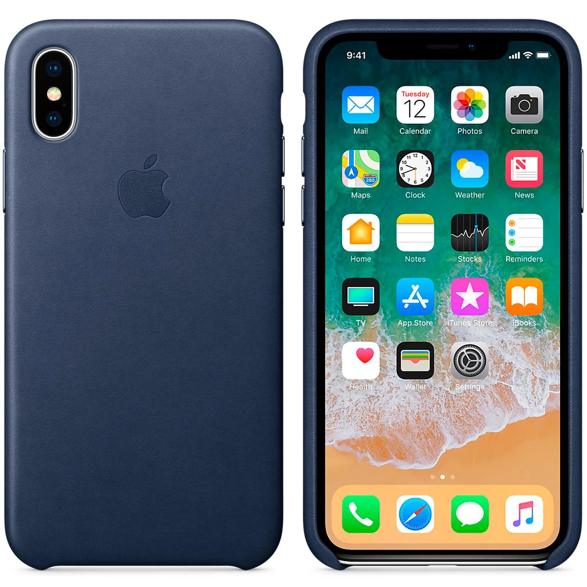 Кожаный чехол "Apple Leather Case" Midnight Blue (HC) для iPhone X/XS