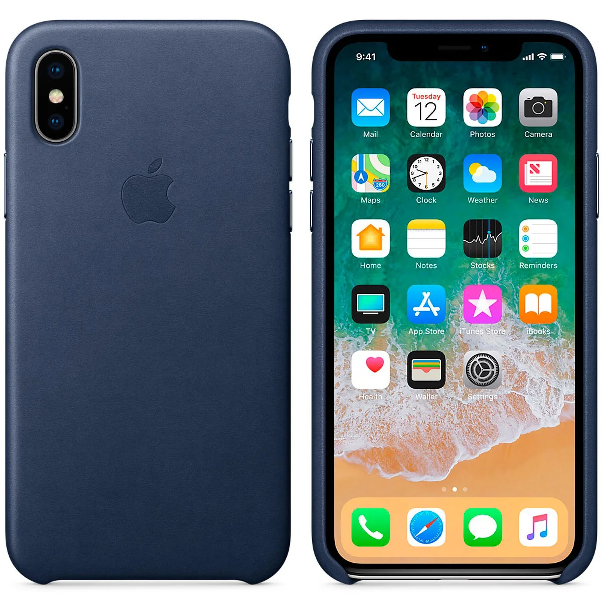 Кожаный чехол "Apple Leather Case" Midnight Blue (HC) для iPhone X/XS