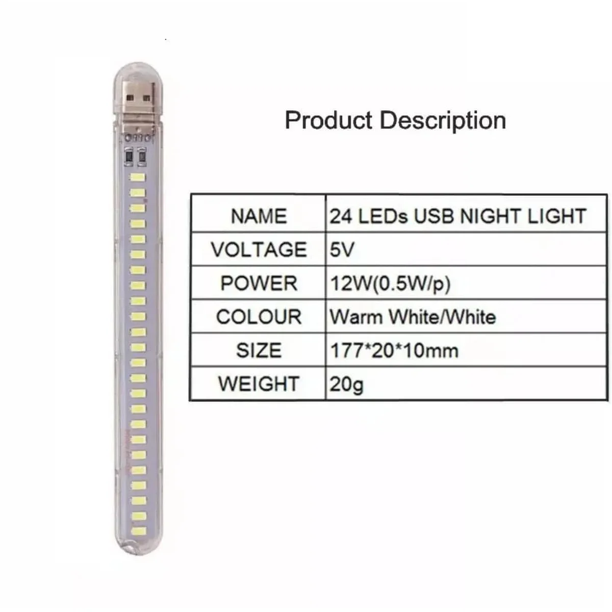 USB лампа 24 LED (12W) Прозрачная