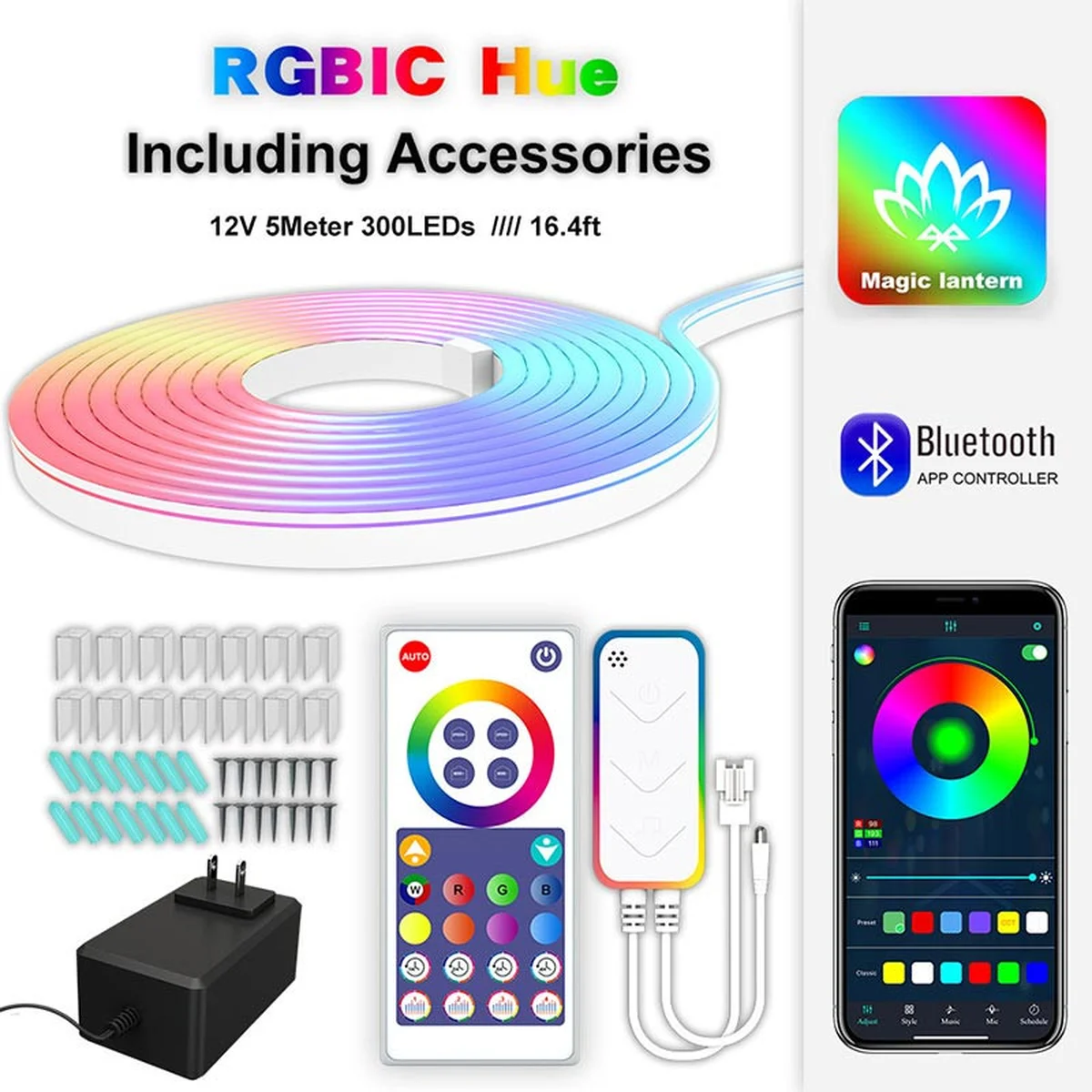 Стіни настінні RGB LED LD05 Bluetooth EU Plug with app 12V (5m) White