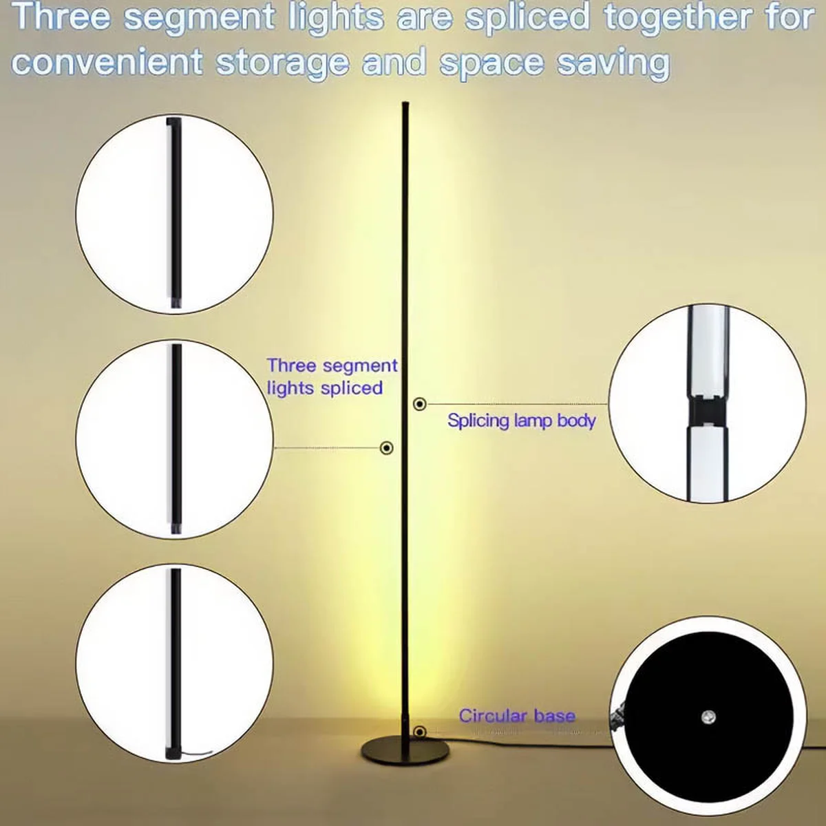 Підлогова кутова LED лампа RGB SAL-005B 120cm Bluetooth USB with app Black