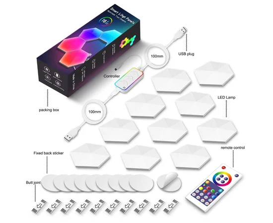 Модульний настінний світильник LED RGB 5V стільники SAL-011B 10pcs Bluetooth USB with app White