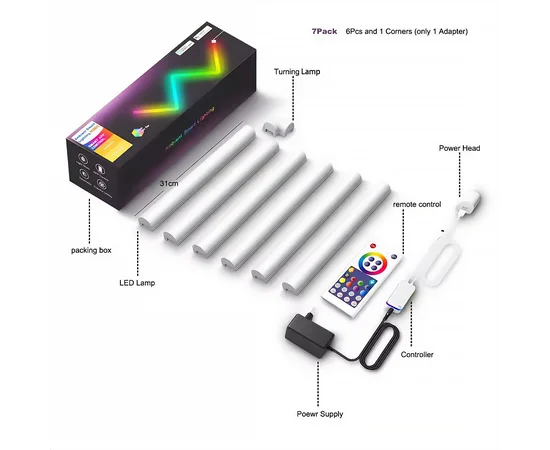 Настінний світильник Lines SAL-013B Bluetooth USB interface with app (6+1 pcs) White