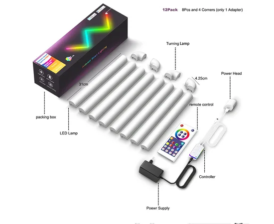 Настінний світильник Lines SAL-013B Bluetooth USB interface with app (8+4 pcs) White