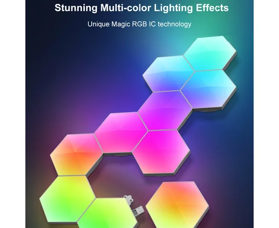 Модульний настінний світильник LED RGB 5V стільники SAL-011B 10pcs Bluetooth USB with app White