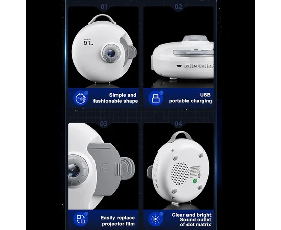 Проектор-нічник Galaxy E18 with Bluetooth and Remote Control + 4 discs 1800 mAh White