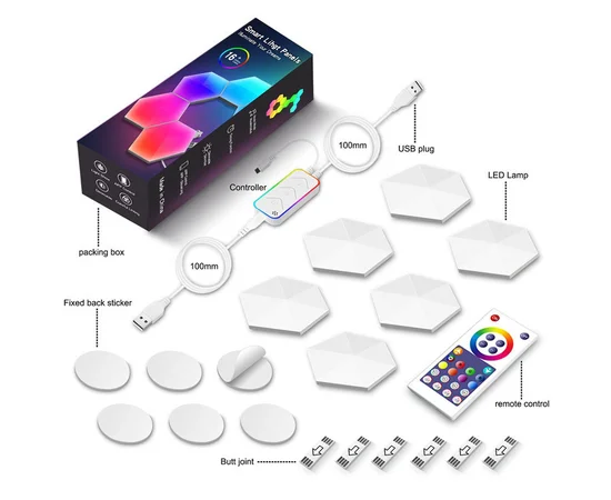 Модульный настенный светильник LED RGB 5V соты SAL-011B 6pcs Bluetooth USB with app White