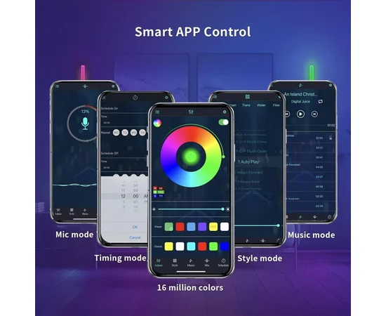 Настінний світильник Lines SAL-013B Bluetooth USB interface with app (6+1 pcs) White