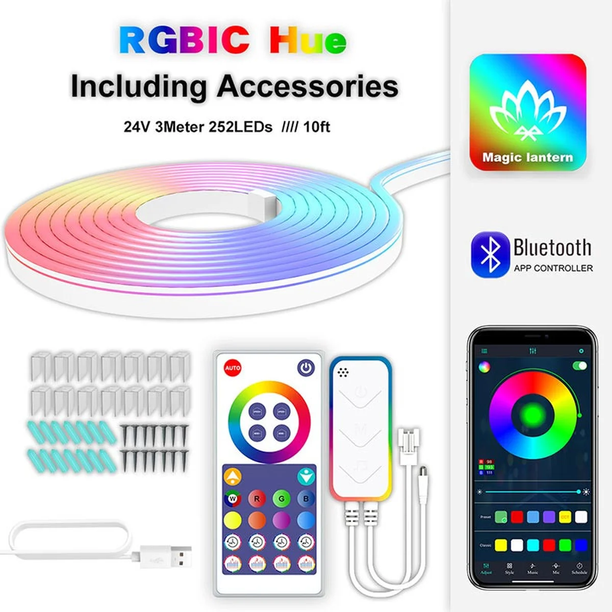 Настенная лента RGB LED LD04 Bluetooth USB with app 5V (3m) White