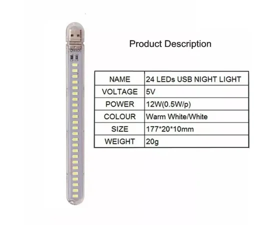 USB лампа 24 LED (12W) Прозора