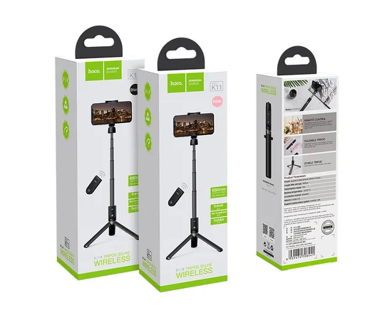 Монопод для селфи Hoco K11 с треногой + съемный BT пульт Черный