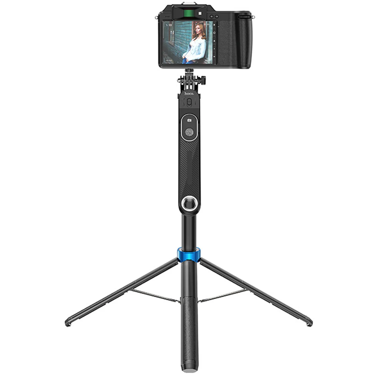 Монопод для селфі Hoco K22 Anti-shake з триногами + знімний BT пульт Black