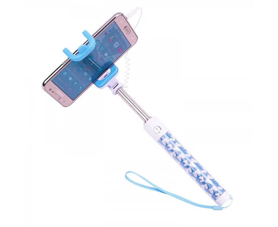 Телескопический монопод S015 для селфи (кабель 3,5) Голубой