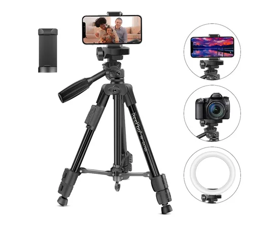 Штатив NeePho NP-3170S (не съемная площадка+держатель/BT-пульт/40-105см) Black