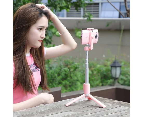 Монопод для селфи Hoco K11 с треногой + съемный BT пульт Розовый