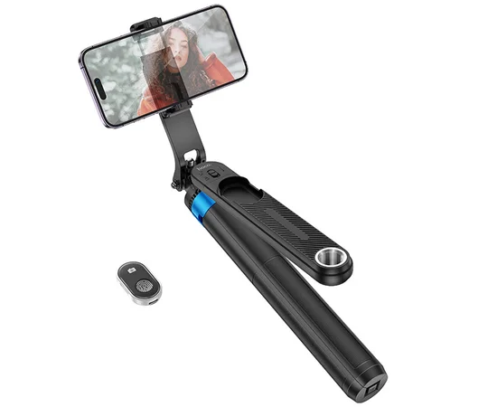Монопод для селфи Hoco K22 Anti-shake с треногой + съемный BT пульт Black