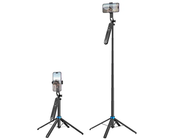 Монопод для селфи Hoco K22 Anti-shake с треногой + съемный BT пульт Black