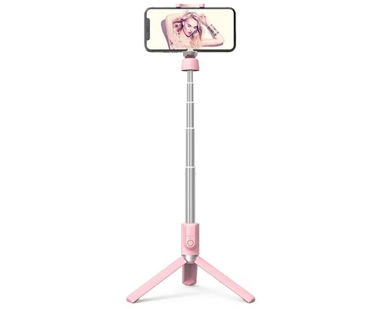 Монопод для Селфі Hoco K11 з триногою + знімний BT пульт Рожевий