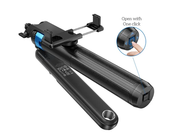 Монопод для селфи Hoco K22 Anti-shake с треногой + съемный BT пульт Black