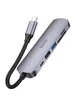 Переходник Hoco HB28 Multi-function 6in1 (Type-C to HDTV+USB3.0+USB2.0+SD+TF+PD) Metal gray