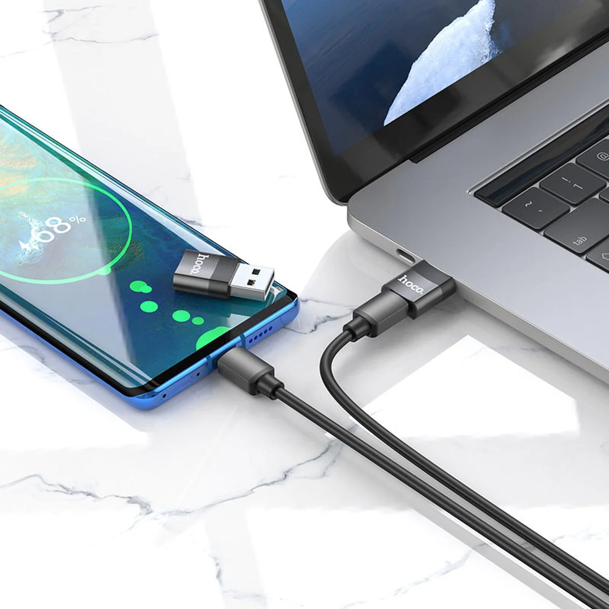 Переходник Hoco UA17 USB Male to Type-C Female USB2.0 Черный