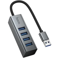 Перехідник HUB Hoco HB1B 4in1 (USB to 4xUSB 3.0) (0.2m) Metal gray