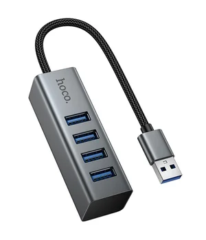 Перехідник HUB Hoco HB1B 4in1 (USB to 4xUSB 3.0) (0.2m) Metal gray