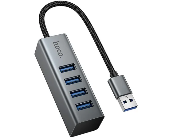 Переходник HUB Hoco HB1B 4in1 (USB to 4xUSB 3.0) (1m) Metal gray