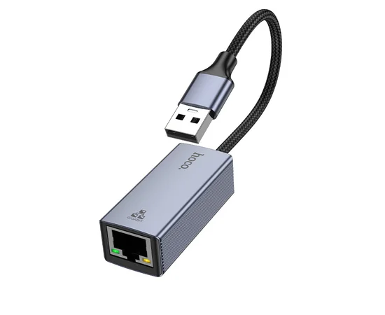 Интернет адаптер Hoco UA37 1000 Mbps (USB to RJ45) Metal gray