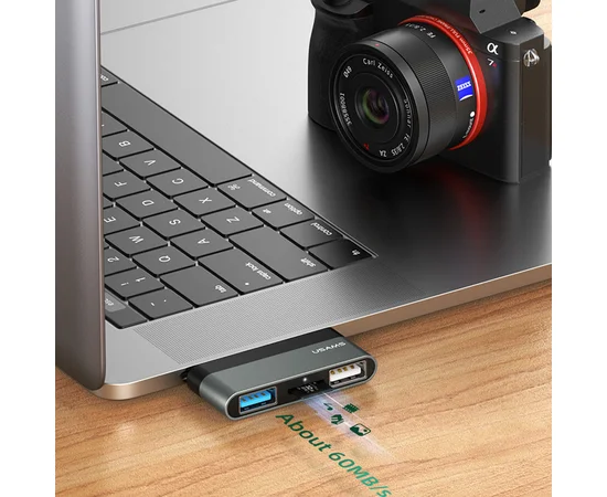 Переходник HUB Usams US-SJ463 Type-C Mini Hub (2USB + Micro SD) Серый