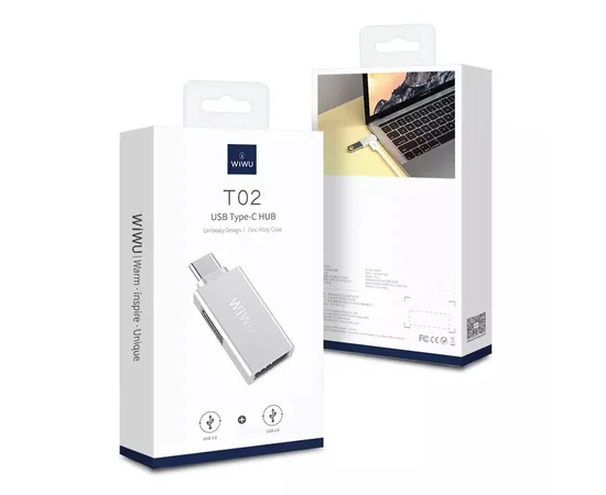Переходник HUB WIWU T02 USB Type-C Серебряный